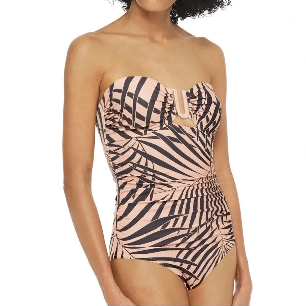 ZIMMERMANN BLUSH TAN BLACK SCULPT LINK RUCHED ZEBRA PRINT BANDEAU SWIMSUIT - Picture 8 of 10